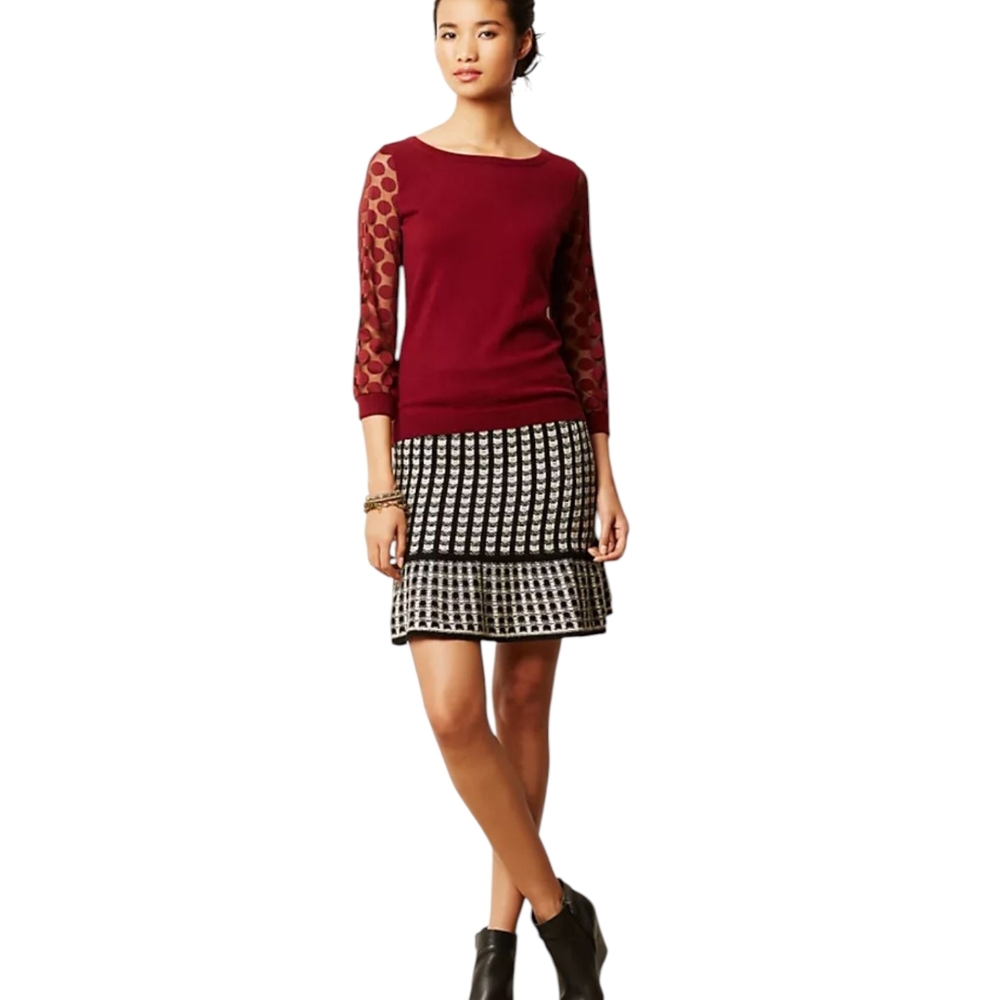 Anthropologie Sparrow Serissa Sweater Skirt | L | Black White Flounce Hem